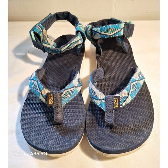 Teva Womens Size 9 Blue & Teal Geometric Pattern Adjustable Strap Sandals - Picture 5 of 6